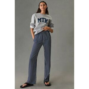 Anthropologie x KULE The Silk Lido Pants in Navy Stripe Size Small Wide Leg